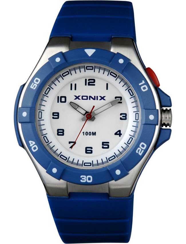 Παιδικό ρολόι Xonix με λευκό καντράν και μπλε καουτσούκ λουράκι OZ-004.