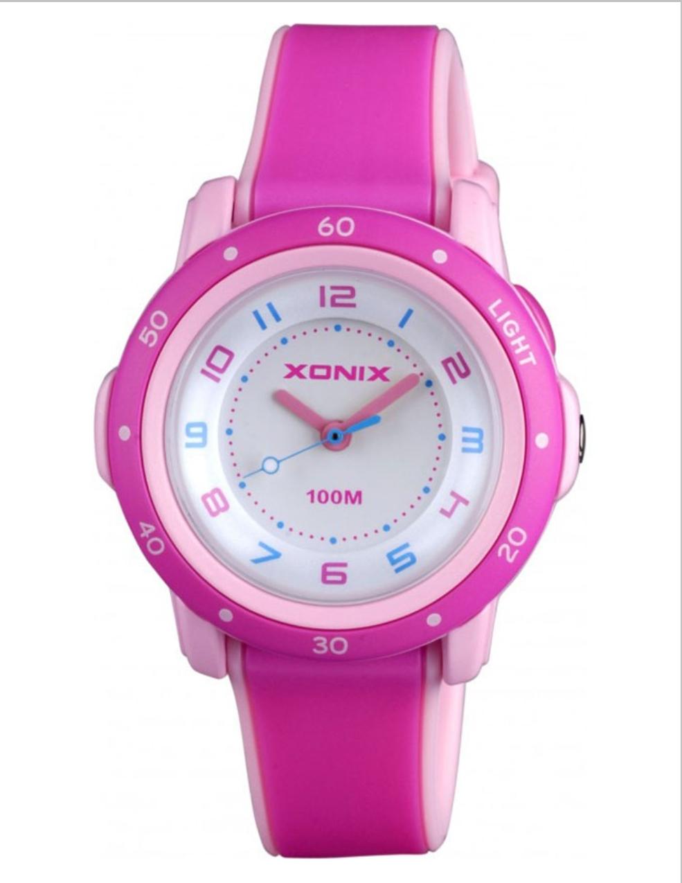 Παιδικό ρολόι Xonix με λευκό καντράν και ροζ καουτσούκ λουράκι PXA-002.