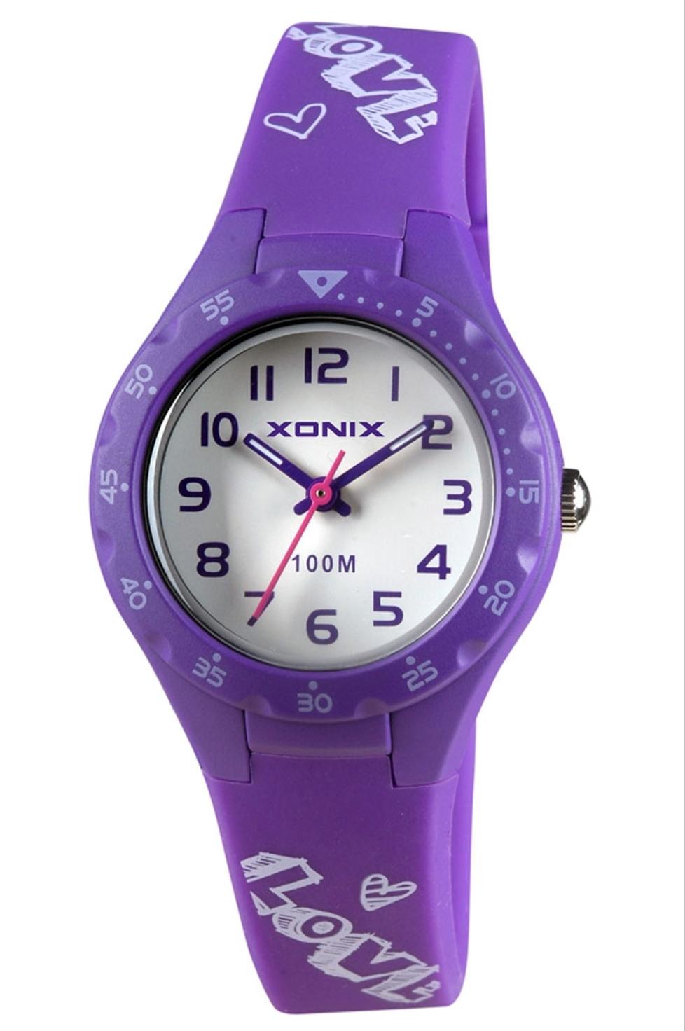 Παιδικό ρολόι Xonix με λευκό καντράν και μωβ καουτσούκ λουράκι AAM-004.
