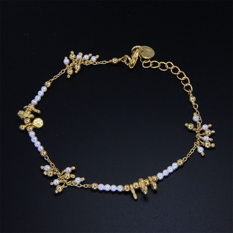 Womens silver gold plated bracelet charms with white natural pearls 925 °