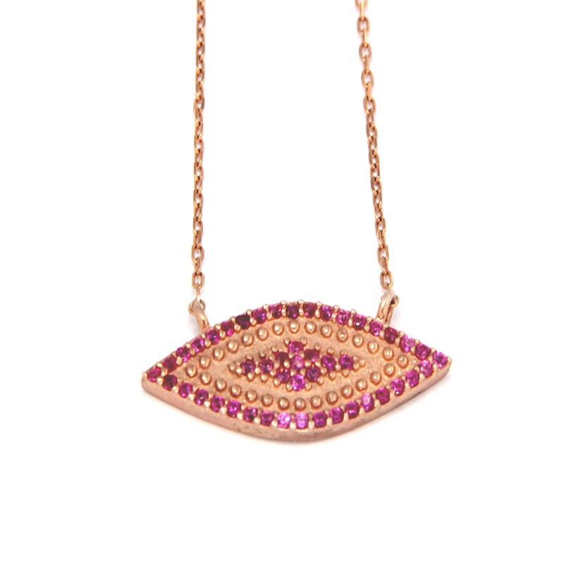Womens silver gold plated pink pendant Eye 925 ° decorated with fuchsia zircon.