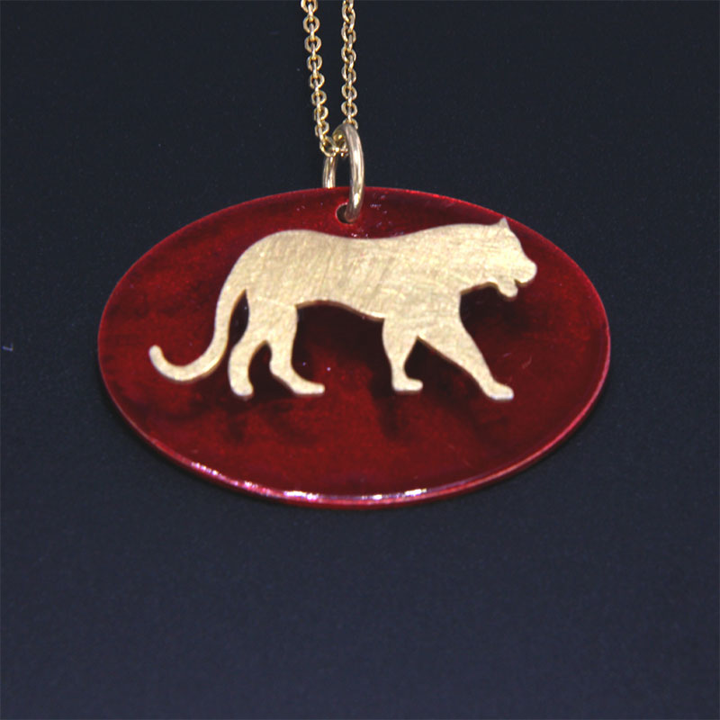 Handmade 925 ° silver pendant with red enamel.
