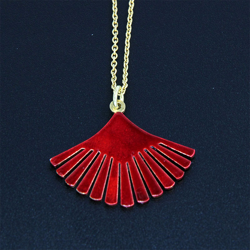 Womens handmade silver gold plated pendant with 925 ° chain in coral shape with red enamel.