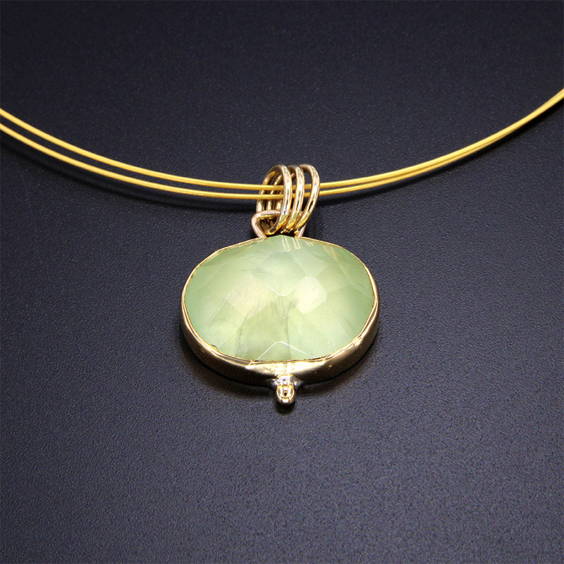 Handmade pendant from Silver 925 ° & Gold K18 ° and natural green Preniti.