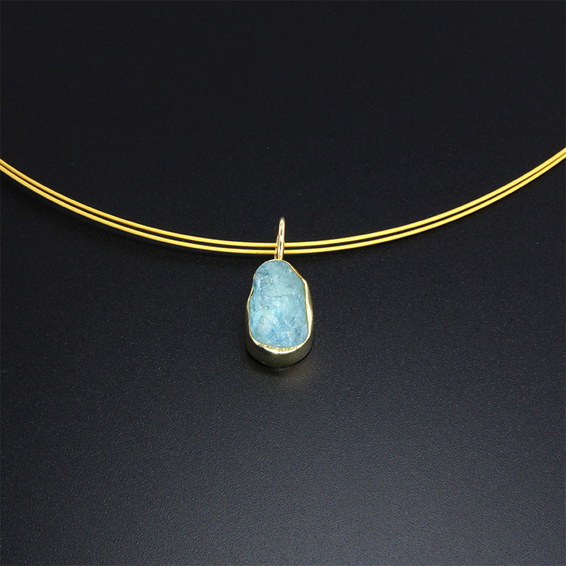 Handmade Sterling Silver Pendant with 925 ° Silver & K18 Gold and Natural Blue Aquamarine.