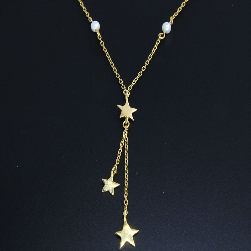 Womens gold pendant with K14 chain decorated with natural white Pearls.