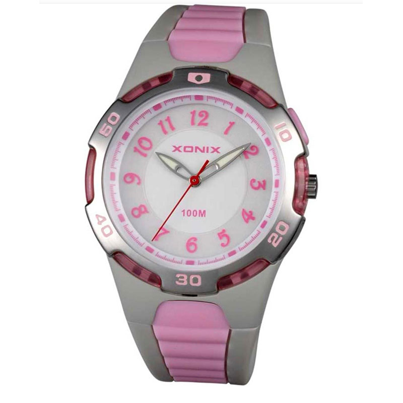Γυναικείο-Εφηβικό ρολόι Xonix με λευκό καντράν και γκρι καουτσούκ λουράκι RQ-001..