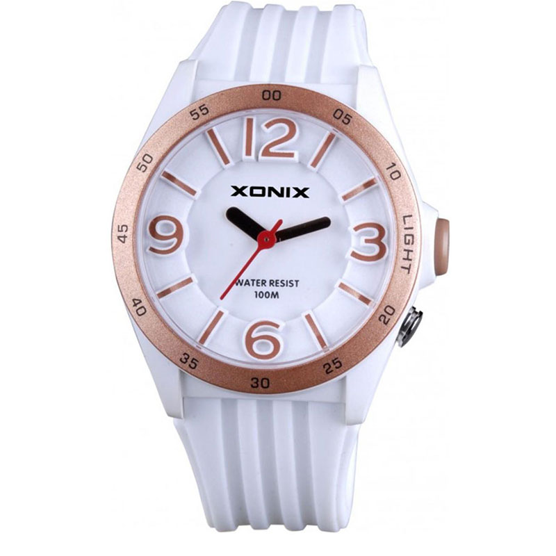 Παιδικό-Εφηβικό ρολόι Xonix με λευκό καντράν και λευκό καουτσούκ λουράκι WY-001.