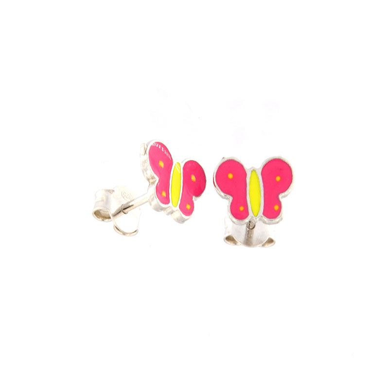Παιδικά ασημένια σκουλαρίκια 925° σε σχήμα Πεταλούδας διακοσμημένα με σμάλτο.