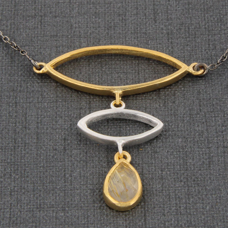 Womens handmade silver bicolor pendant 925 decorated with natural Gold Rutile.