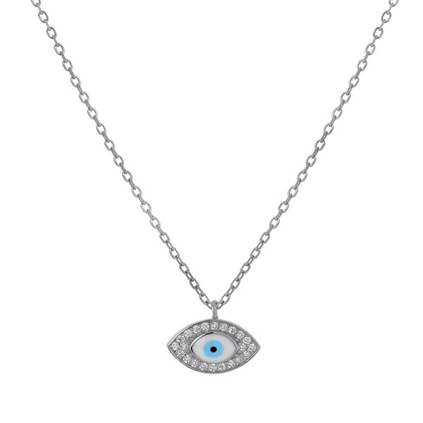 Womens silver pendant Eye 925 decorated with enamel and white zircons.