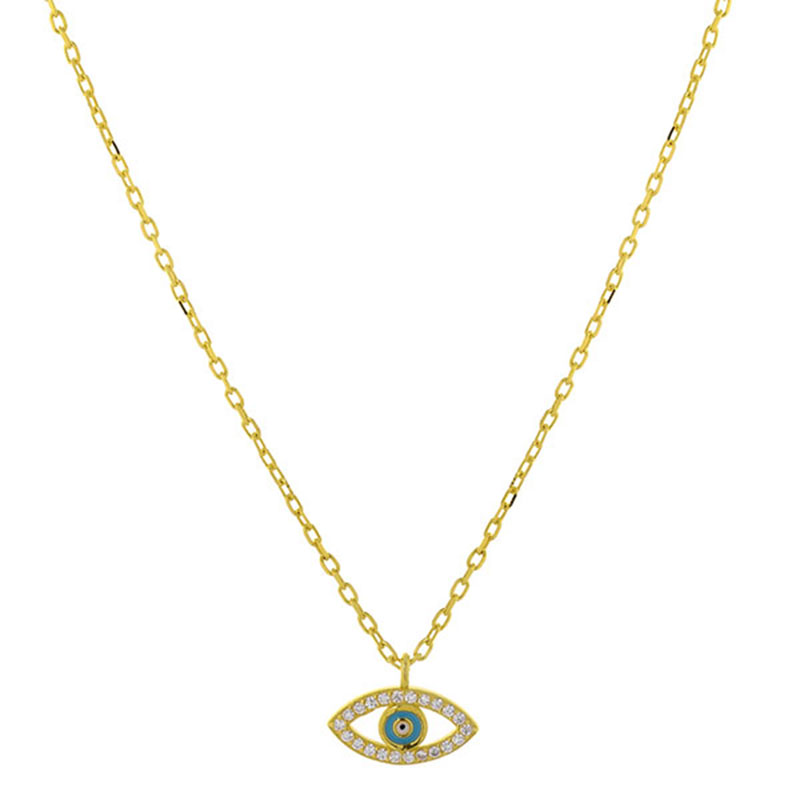Womens silver gold plated pendant Eye 925 decorated with enamel and white zircons.