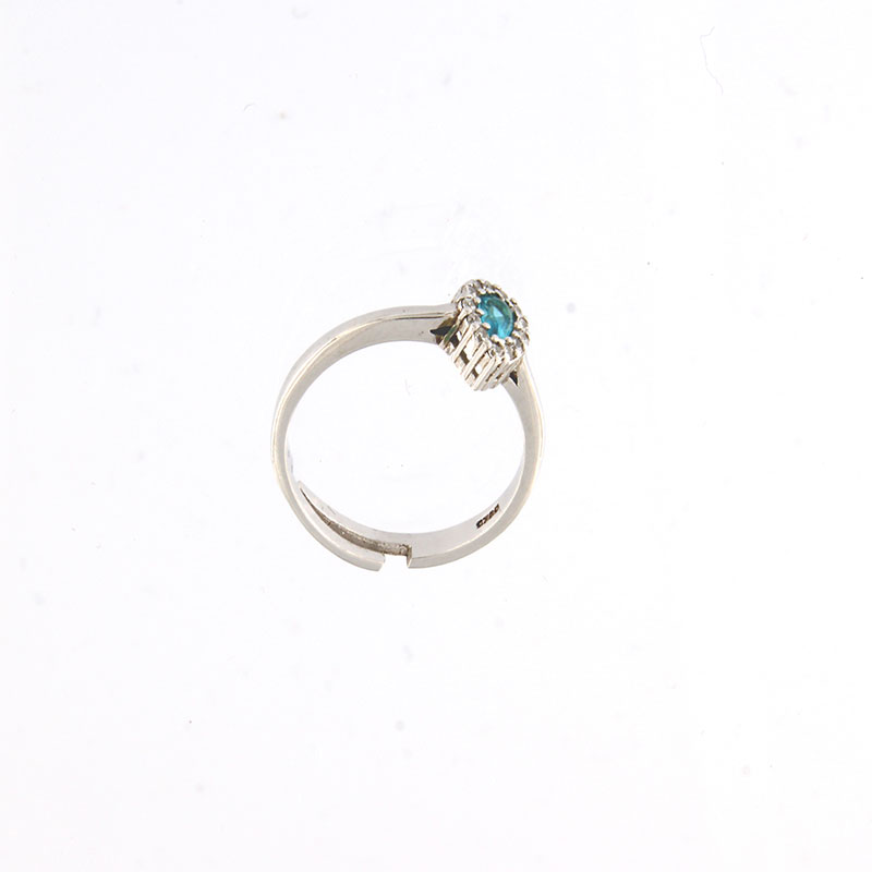 Γυναικείο ασημένιο δαχτυλίδι Ροζέτα δάκρυ 925 με γαλάζιο και λευκά ζιργκόν.