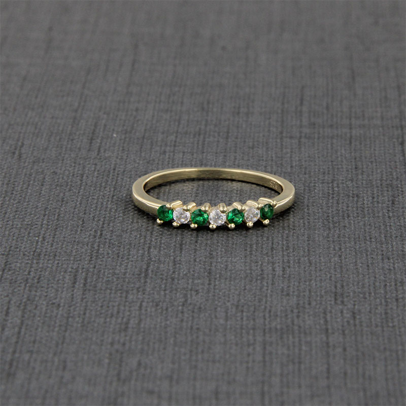 Γυναικείο ασημένιο επίχρυσο Σειρέ δαχτυλίδι 925° διακοσμημένο με πράσινα και λευκά ζιργκόν.