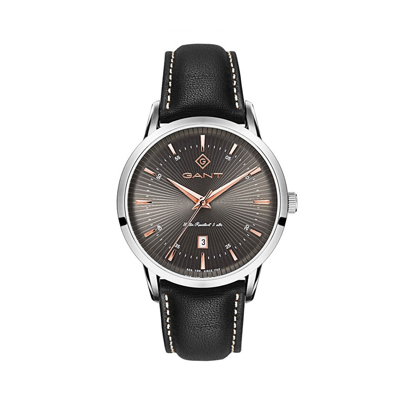 Ανδρικό ρολόι Gant από ανοξείδωτο ατσάλι με μαύρο καντράν και μαύρο δερμάτινο λουράκι.