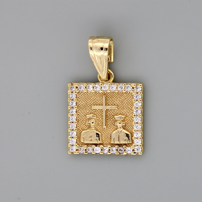 Τετράγωνο χρυσό Κωνσταντινάτο για Κορίτσι Κ14 διακοσμημένο με λευκά ζιργκόν. 