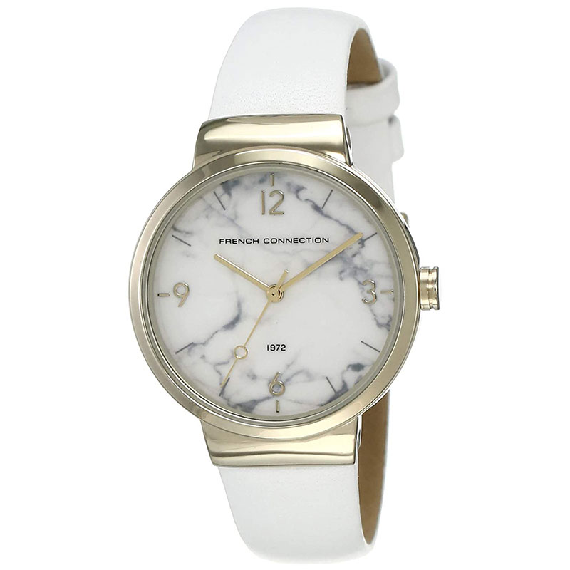 Womens gold-plated watch FRENCH CONNECTION with white strap and special dial FC1291W.
