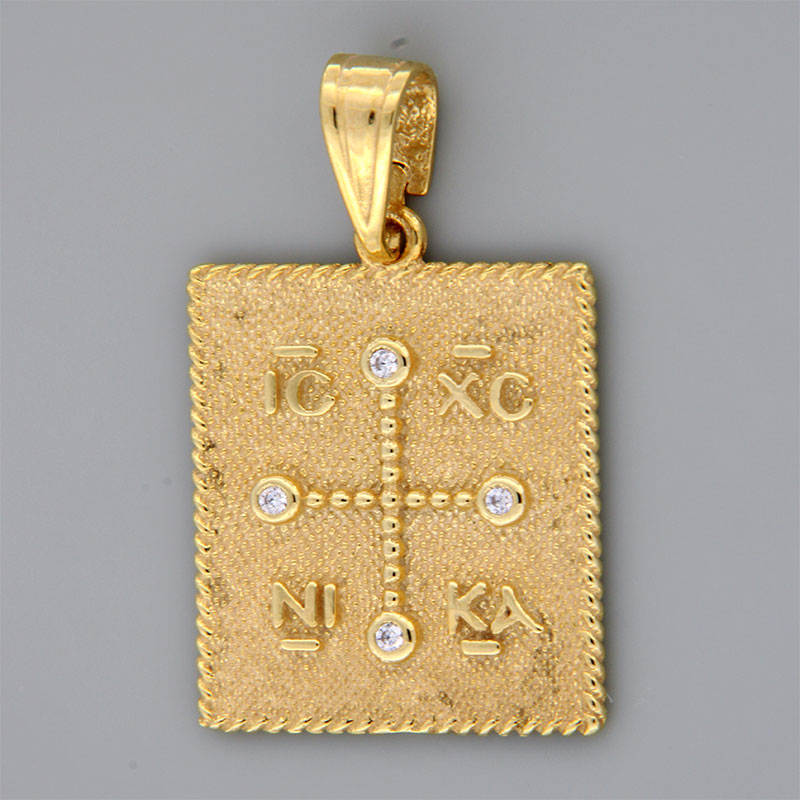 Χρυσό Κωνσταντινάτο για Κορίτσι Κ14 με ειδική επεξεργασία αμμοβολής διακοσμημένο με λευκά ζιργκόν.
