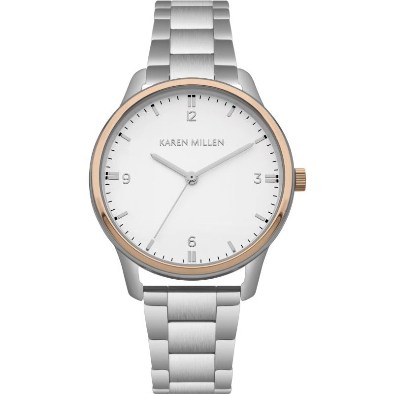 Γυναικείο ρολόι χειρός KAREN MILLEN με ασημί καντράν και μπρασελέ KM167GM.