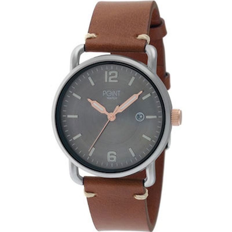 Womens Point Artemis Watch with gray dial and brown leather strap SK23.