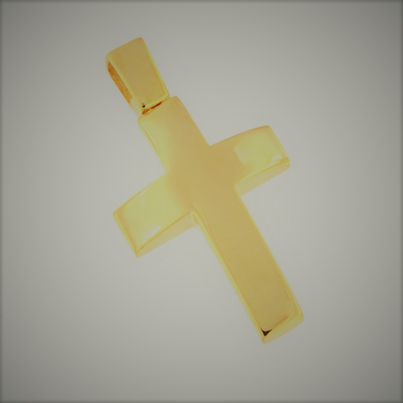 Χειροποίητος χρυσός βαπτιστικός Σταυρός Κ14 με λουστρέ επιφάνεια από το εργαστήριο Ηώς.
