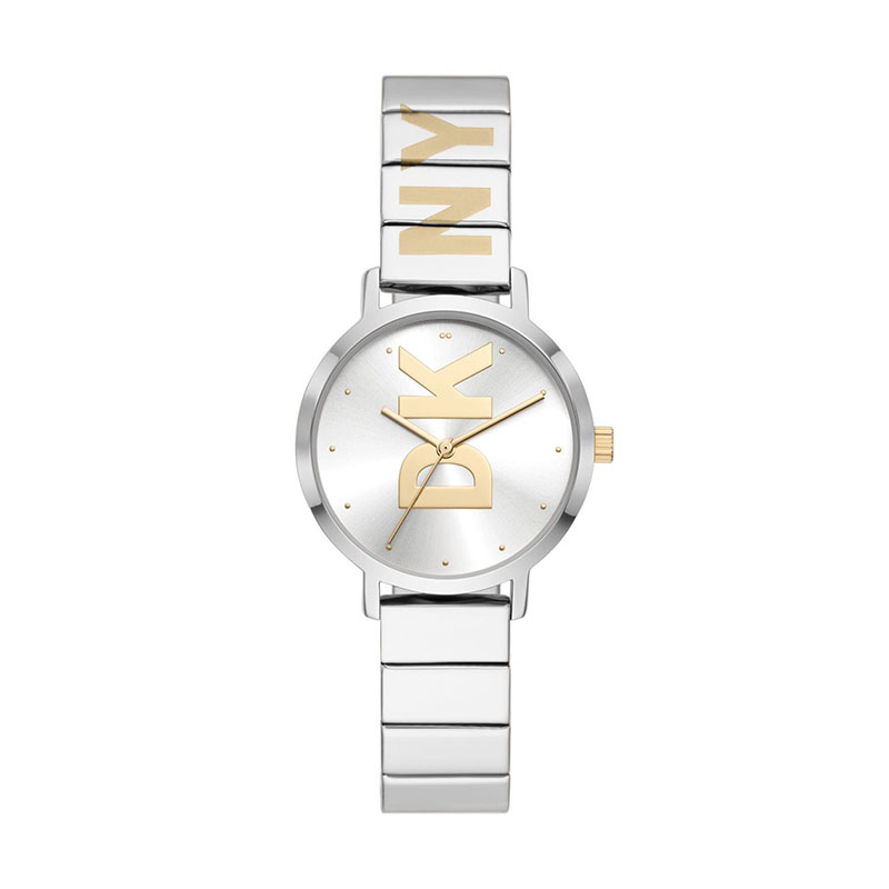 Γυναικείο ρολόι DKNY από ανοξείδωτο ατσάλι με ασημί καντράν και μπρασελέ.