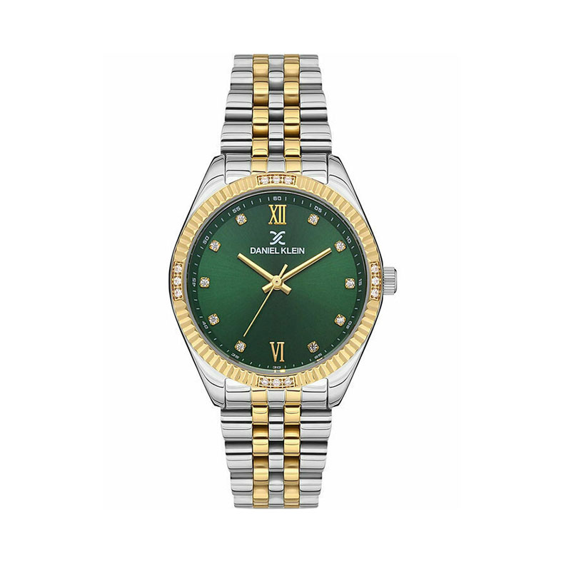 Γυναικείο ρολόι χειρός DANIEL KLEIN με πράσινο καντράν, πέτρες ζιργκόν και μπρασελέ.