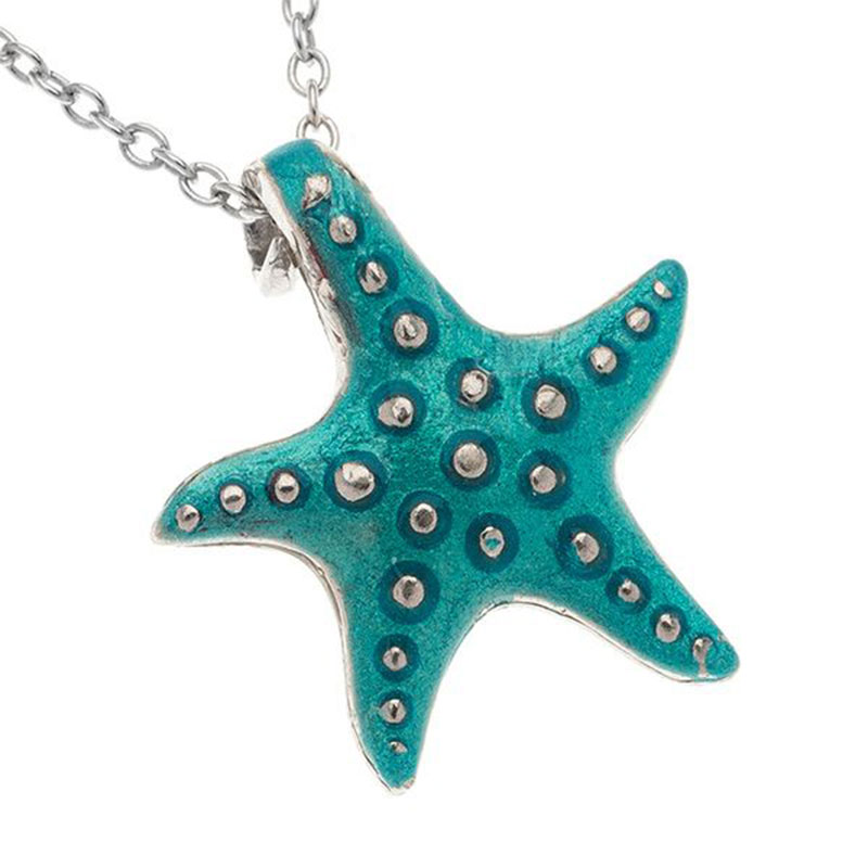 Womens necklace made of 925 ° silver with starfish decorated with blue enamel.