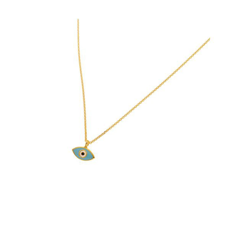 Womens silver gold plated pendant Eye with chain 925 ° decorated with light blue enamel.