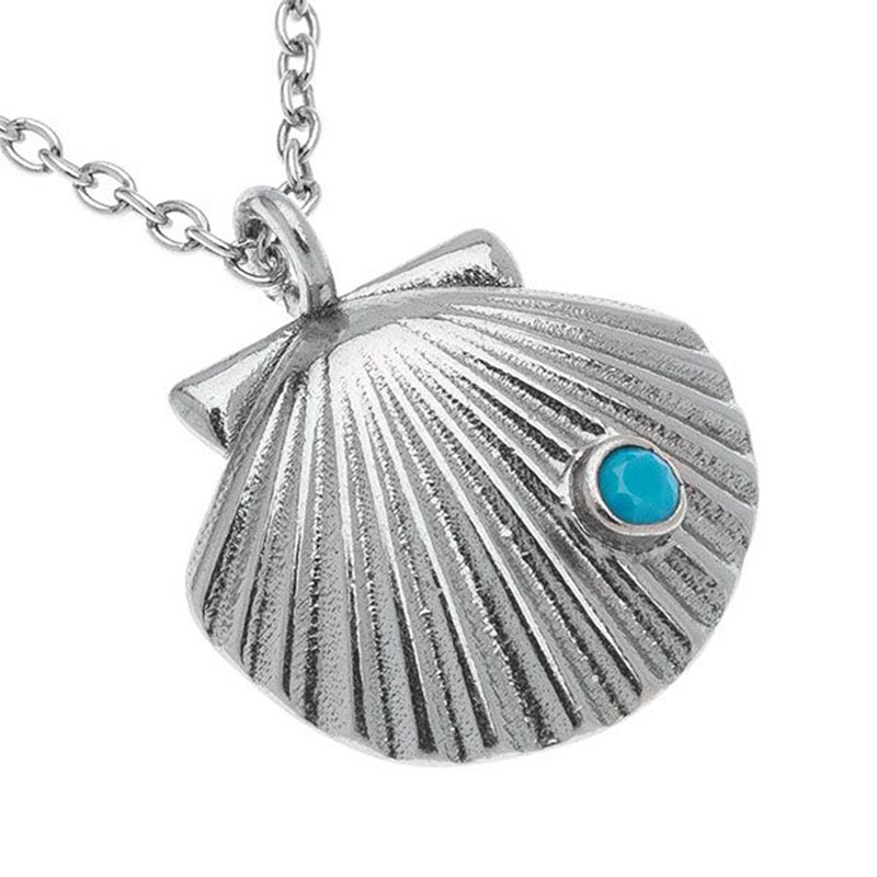 Womens necklace made of 925 ° silver with Shell decorated with turquoise blue.