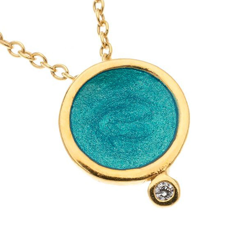 Womens 925 ° silver gold plated pendant decorated with turquoise enamel and white zircon.
