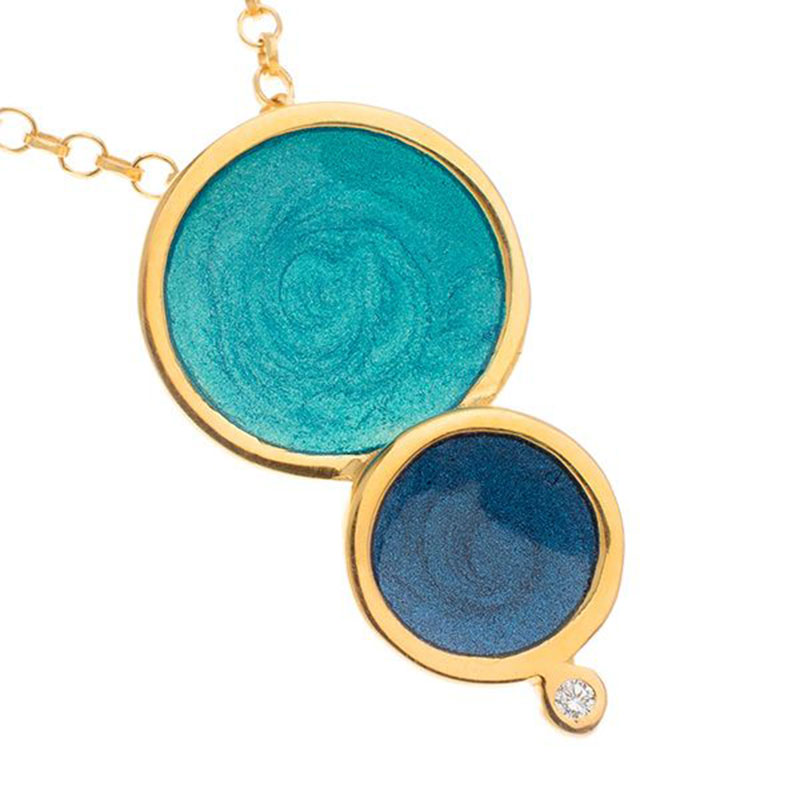 Womens silver gold plated pendant 925 ° decorated with turquoise & blue enamel and white zircon.