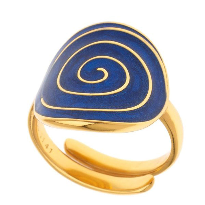 Γυναικείο ασημένιο επίχρυσο δαχτυλίδι 925° ΜΕ ΤΗΝ ΣΠΕΙΡΑ διακοσμημένο με μπλε σμάλτο.