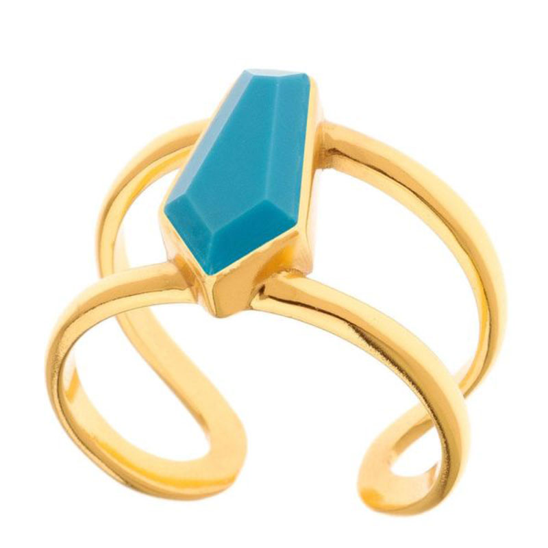 Γυναικείο ασημένιο επίχρυσο δαχτυλίδι 925° διακοσμημένο με τυρκουάζ κρύσταλλο.