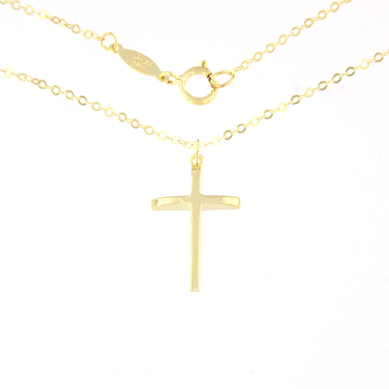 Γυναικείος μικρός σταυρός από κίτρινο χρυσό με αλυσίδα Κ9 με λουστρέ επιφάνειες.