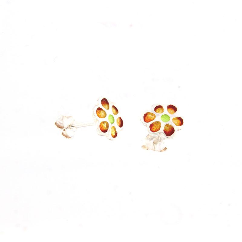 Παιδικά-Εφηβικά ασημένια χειροποίητα καρφωτά σκουλαρίκια σε σχήμα λουλούδι 925° διακοσμημένα με ψημένο σμάλτο.
