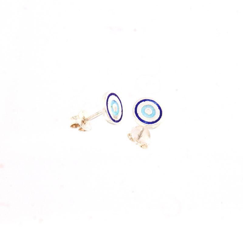 Παιδικά ασημένια χειροποίητα καρφωτά σκουλαρίκια σε σχήμα στρογγυλό 925° διακοσμημένα με ψημένο σμάλτο.