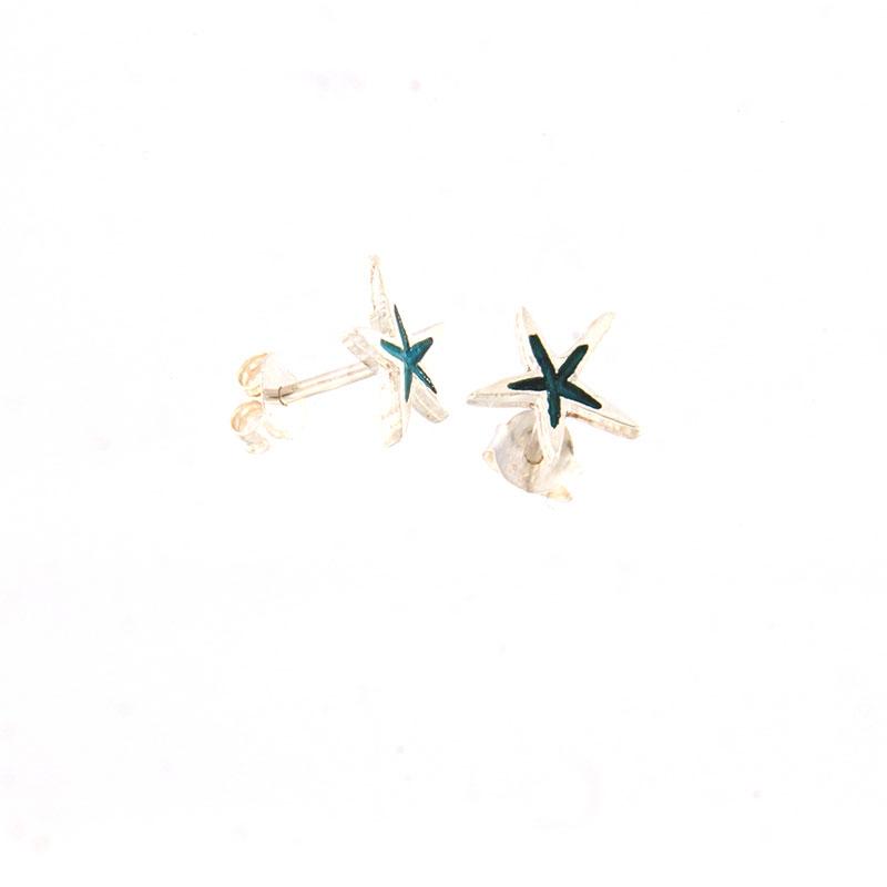 Παιδικά ασημένια χειροποίητα καρφωτά σκουλαρίκια σε σχήμα Αστερίας 925° διακοσμημένα με ψημένο σμάλτο.