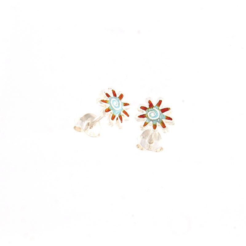 Παιδικά ασημένια χειροποίητα καρφωτά σκουλαρίκια σε σχήμα λουλούδι 925° διακοσμημένα με ψημένο σμάλτο.