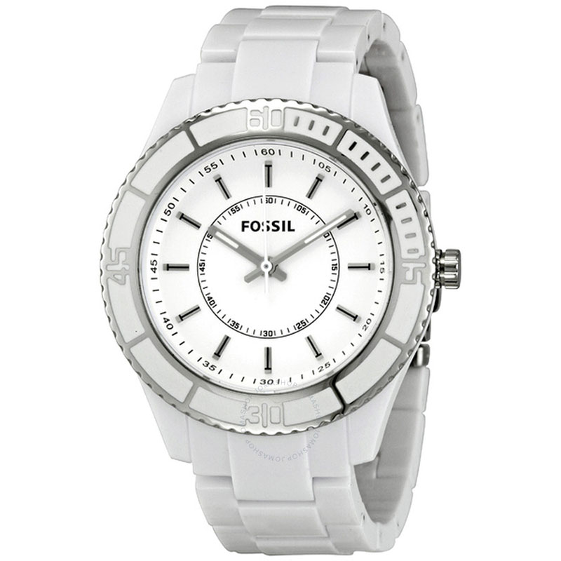 Γυναικείο ρολόι FOSSIL με λευκό καντράν και μπρασελέ ασφαλείας ES2442.