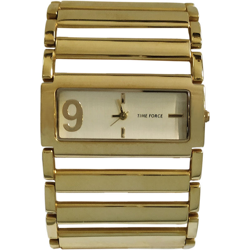 Γυναικείο ρολόι TIME-FORCE από ανοξείδωτο χρυσό ατσάλι με φαρδύ μπρασελέ και σαμπανιζέ καντράν.