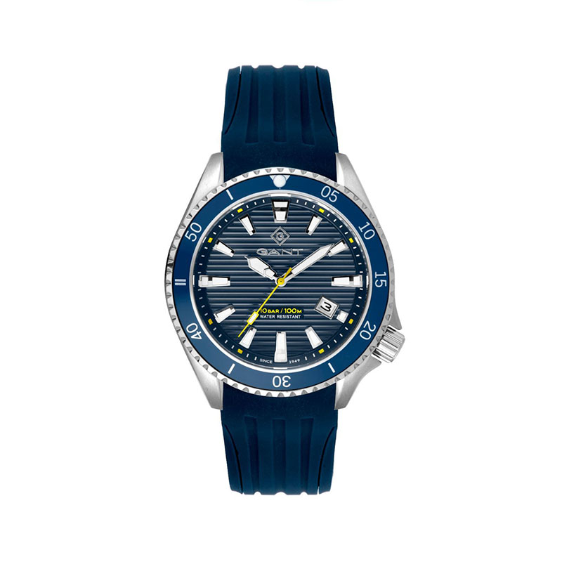 Ανδρικό ρολόι Gant από ανοξείδωτο ατσάλι με μπλε καντράν και καουτσούκ λουράκι.