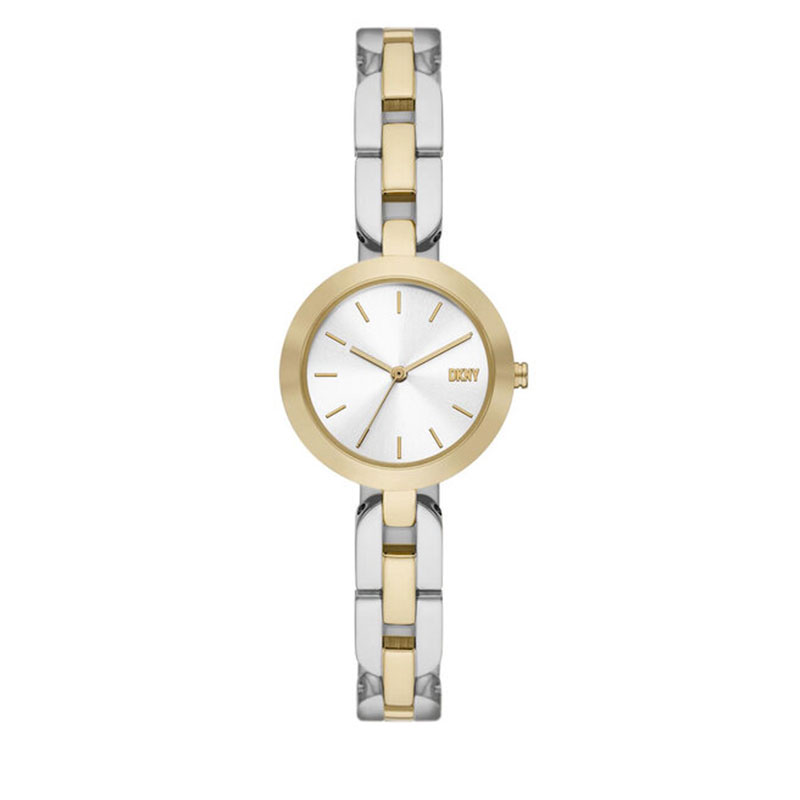 Γυναικείο ρολόι DKNY από ανοξείδωτο ατσάλι με λευκό καντράν και δίχρωμο  μπρασελέ NY6627.
