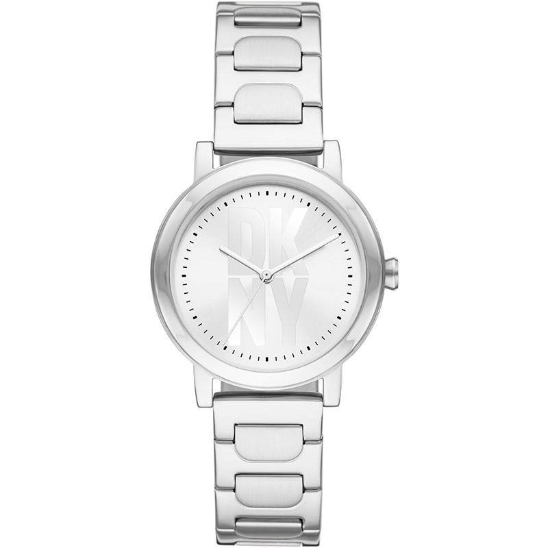 Γυναικείο ρολόι DKNY από ανοξείδωτο ατσάλι με λευκό καντράν και ασημί μπρασελέ NY6620.