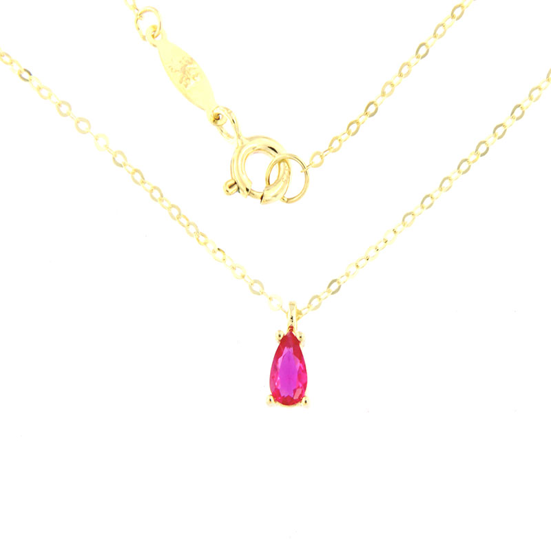 Womens gold single stone necklace with K9 chain decorated with red natural Spinel.