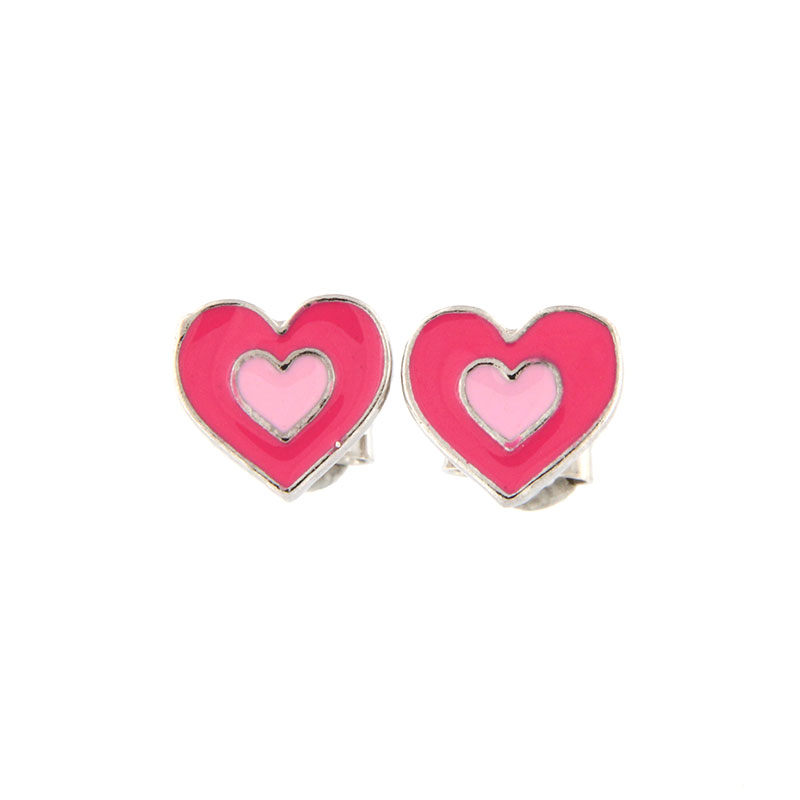Παιδικά ασημένια σκουλαρίκια 925° σε σχήμα Καρδιάς διακοσμημένα με σμάλτο.