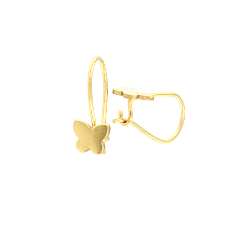 Παιδικά χειροποίητα χρυσά σκουλαρίκια Κ9 σε σχήμα Πεταλούδας με λουστρέ επιφάνεια.