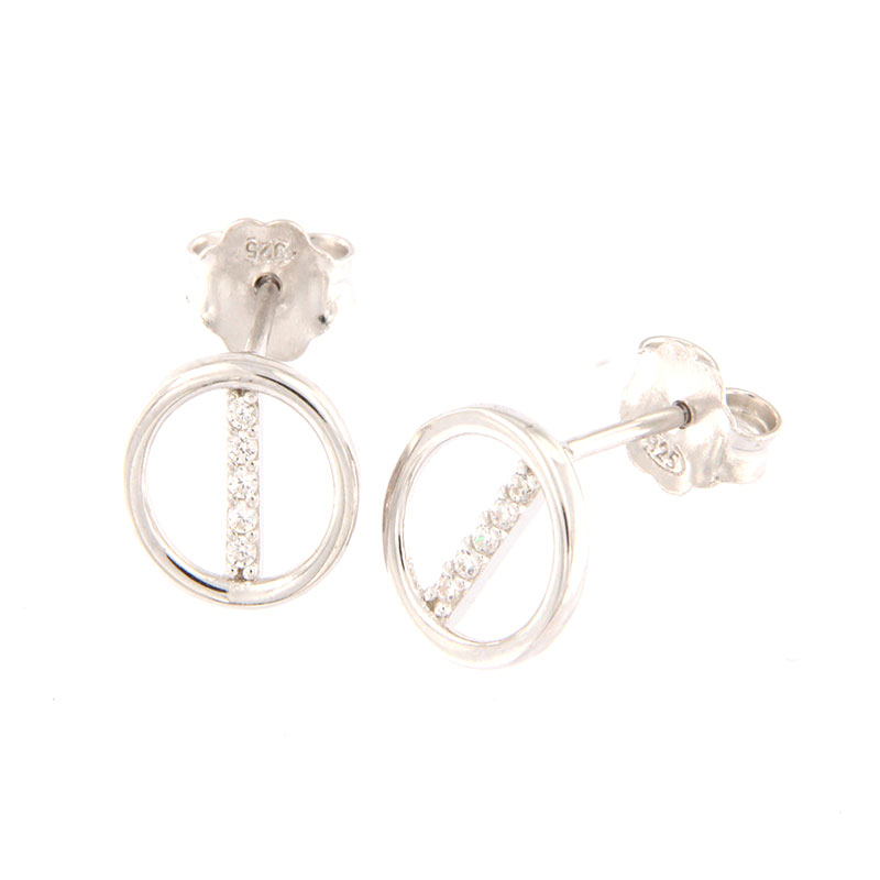 Womens silver earrings in a round shape 925 decorated with white zircons.