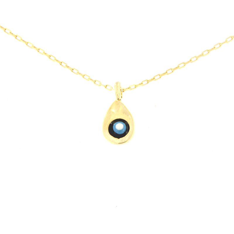 Womens silver gold-plated teardrop necklace with 925 chain decorated with an enamel eye.