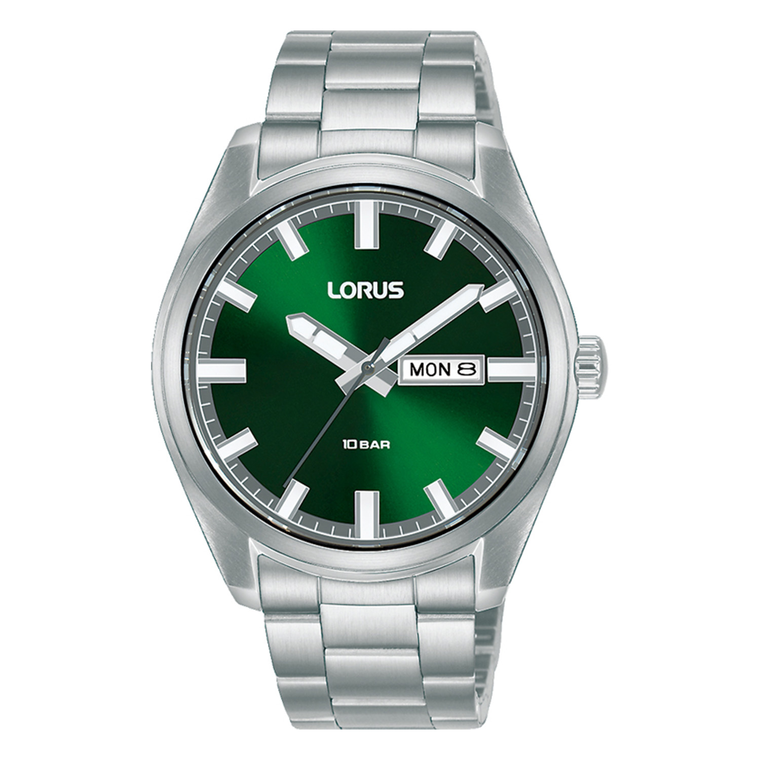 Ανδρικό Ρολόι Lorus από ανοξείδωτο ατσάλι με πράσινο καντράν και ασημί μπρασελέ.